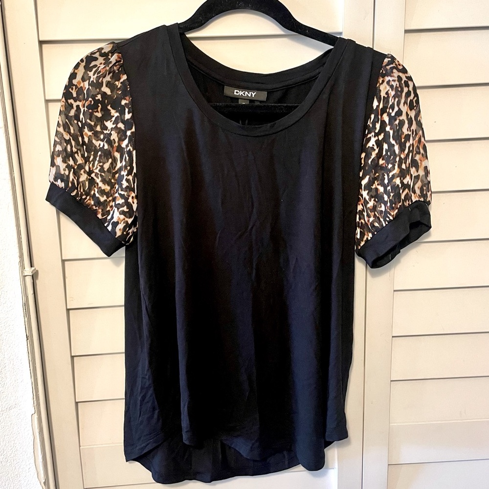 DKNY Women's Puff Sleeve Mixed Media Top